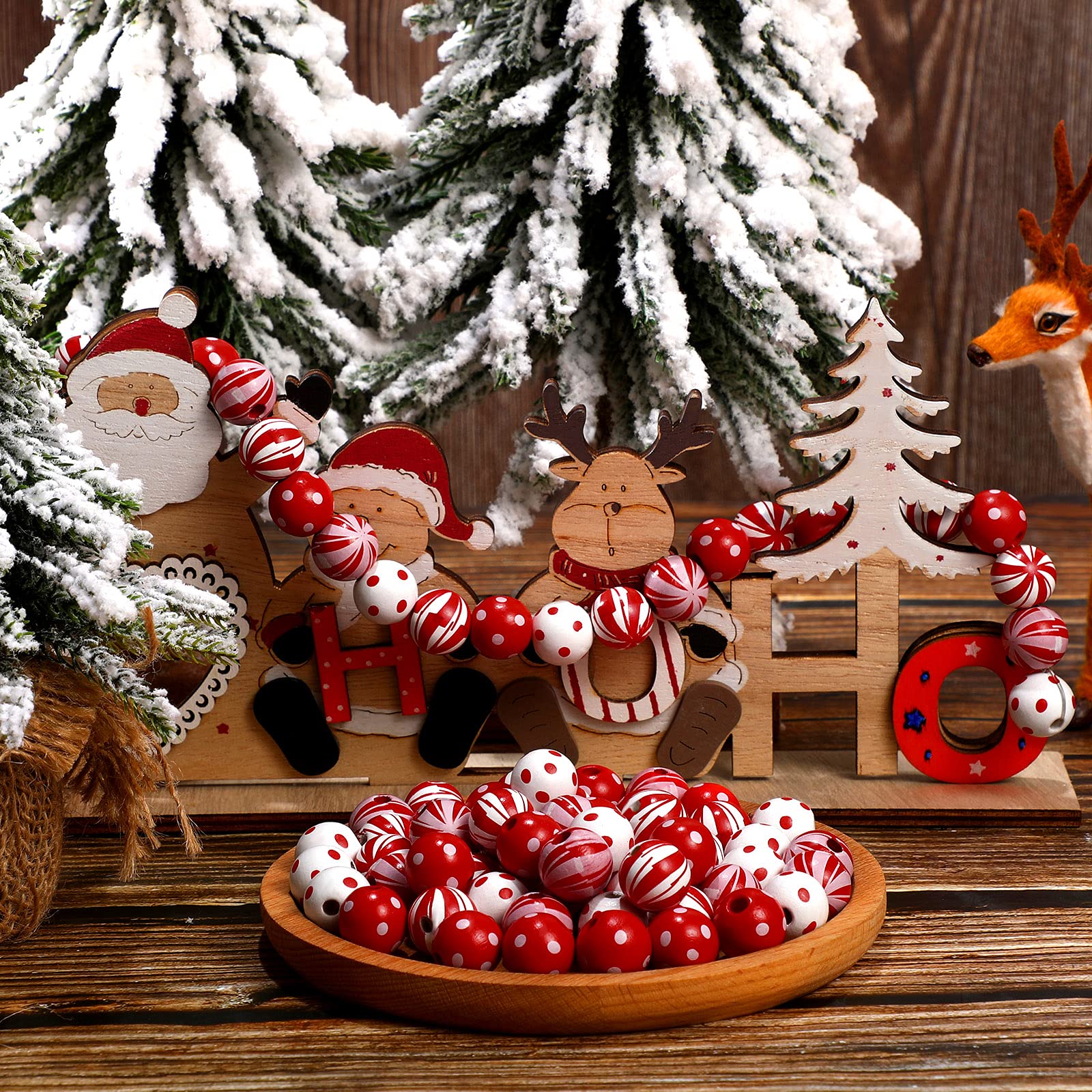100 Pcs Christmas Wood Beads - 16mm Round Natural Gold Vintage For DIY Crafts - View #8
