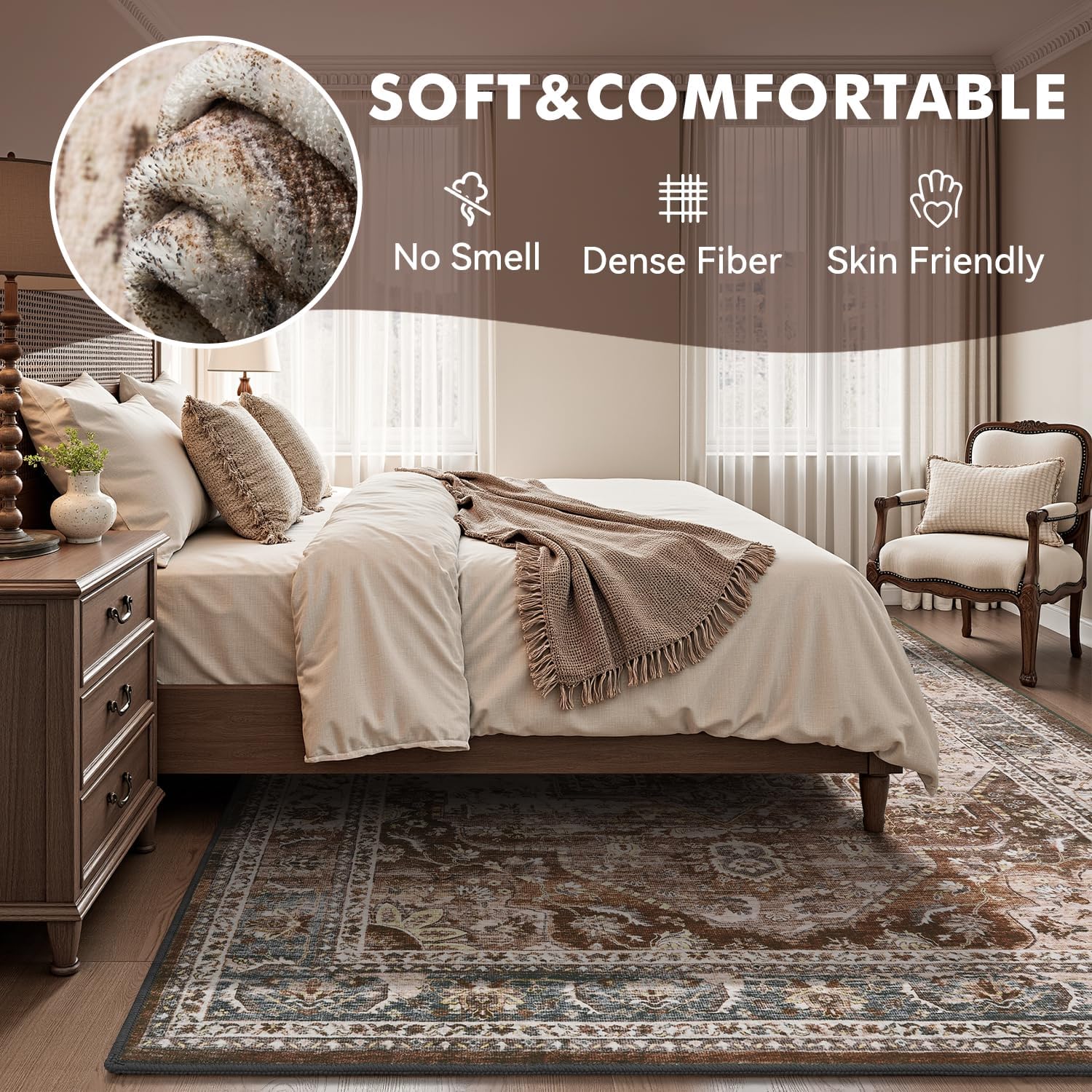 Brown Washable 8x10 Area Rugs for Living Room Rug Bedroom Rug Carpet Neutral Vintage Dining Room Rugs for Under Table Soft Comfortable Non Slip Brown Multi 8' x 10' (Rectangular)