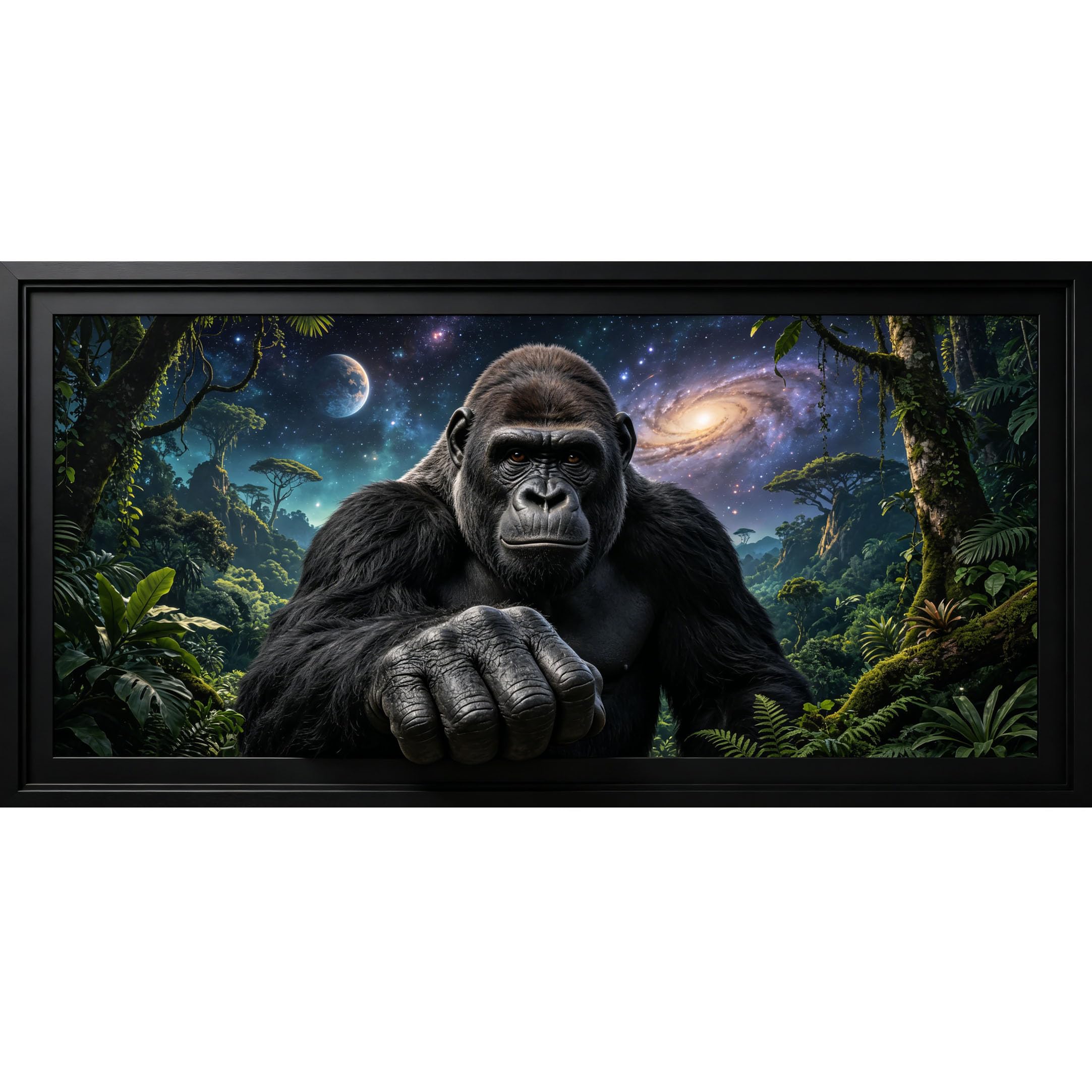 Agglomerix 3D Framed Wall Art Gorilla Jungle Tropical Forest Galactic Sky Large Size Self-Adhesive Removable Wall Decor Prints Artwork for Living Room Bedroom Office