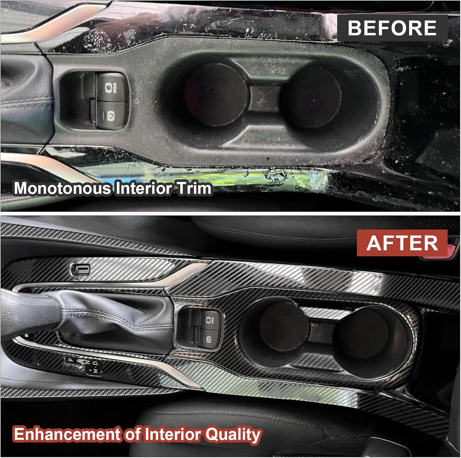 Carbon Fiber Center Console Gear Shift Panel Cover & Cup Holder Cover Compatible with Toyota Corolla 2020–2022 Sedan & 2019–2022 Hatchback