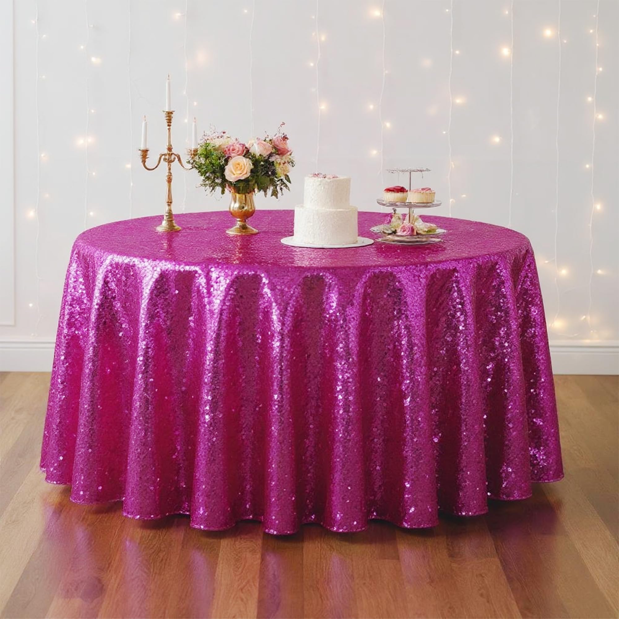Nappe ronde à paillettes 305 cm fuchsia WedDecor pour décoration de table