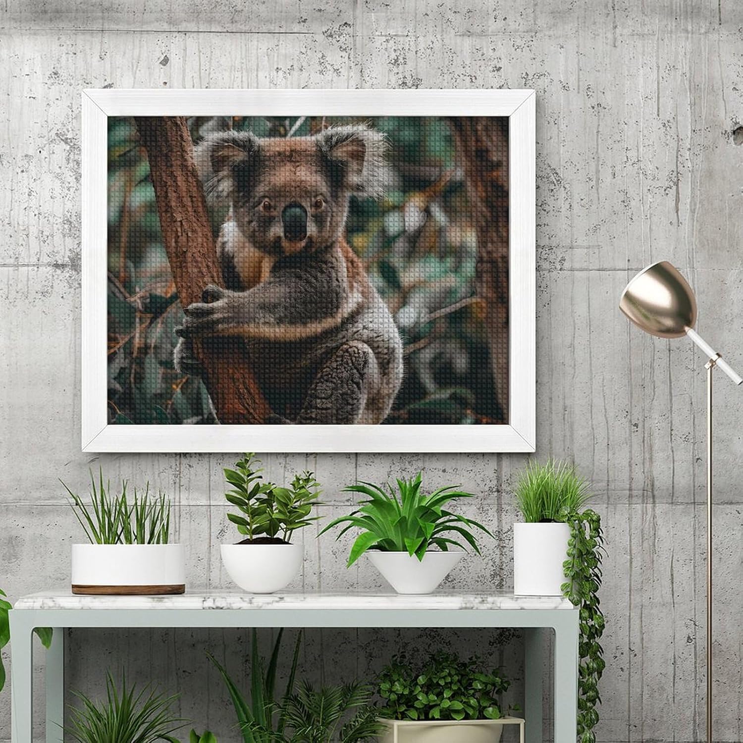 Koala Holding A Branch Printed Diamond 5D Painting Kits DIY Full Drill Crafts for Home Wall Decor 16x20 Inch White Wood 50 * 40cm