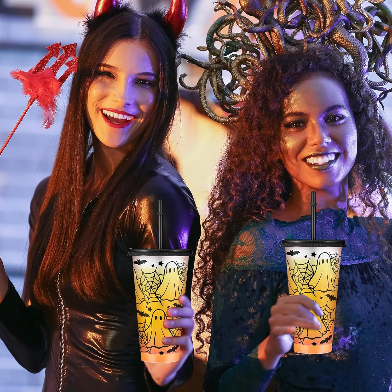 12 Pcs Halloween Plastic Cups with Lids and Straws 24 oz Reusable Halloween Tumbler Ghost Drinking Coffee Cup for Women Home Office Decoration Birthday Party Favors - Image 7