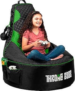 Throne Boss Gaming Bean Bag Chair Cover for Kids with High Back, Green