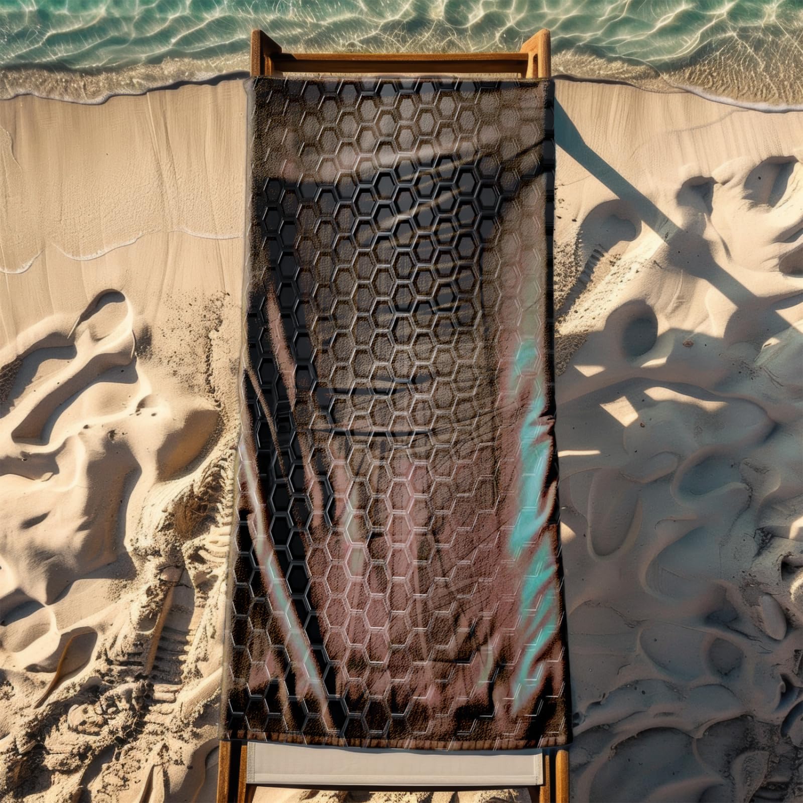 Telo Mare Grande Modello Geometrico Nero | Microfibra Telo Mare Antisabbia Leggero Compatto Asciugatura Rapida Assorbente Per Piscina Bagno Lavabile Fino