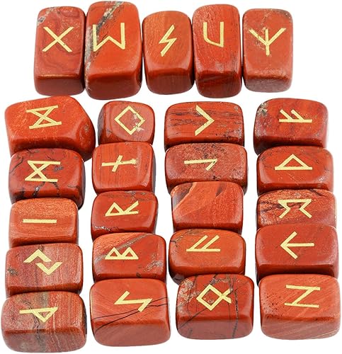 Miniatura 8 de SUNYIK Juego de piedras rúnicas de cuarzo rosa natural con letras grabadas del alfabeto Futhark de élder con cristal curativo pulido