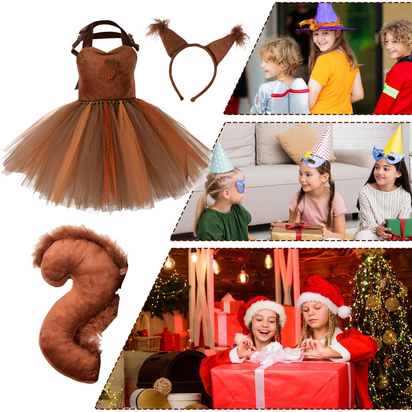 Kostium wiewiórki na Halloween dla dzieci, Kostium wiewiórki dla małych | Kostium Cosplay z motywem zwierzęcym, sukienka Tutu z opaską na uszy, dla dziewczą