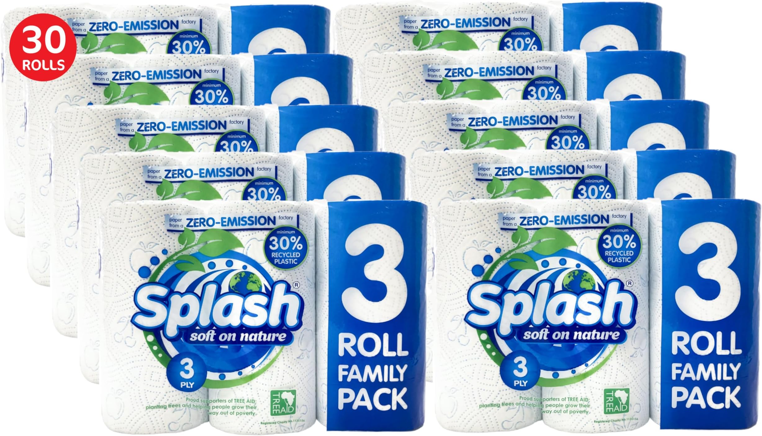 Super Strong 3pack Splash Soft on Nature XL Rolls, 3PLY Eco Friendly Jumbo Kitchen Towel Paper (30)