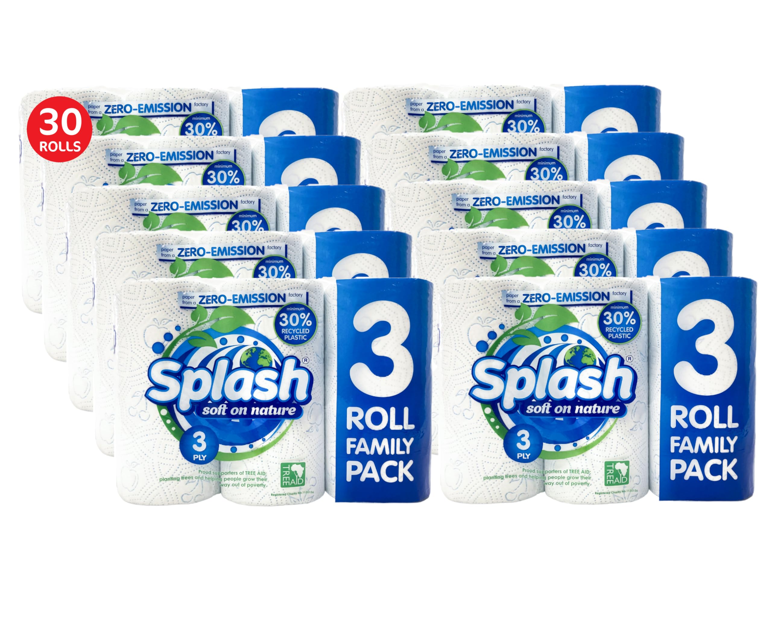 Super Strong 3pack Splash Soft on Nature XL Rolls, 3PLY Eco Friendly Jumbo Kitchen Towel Paper (30)