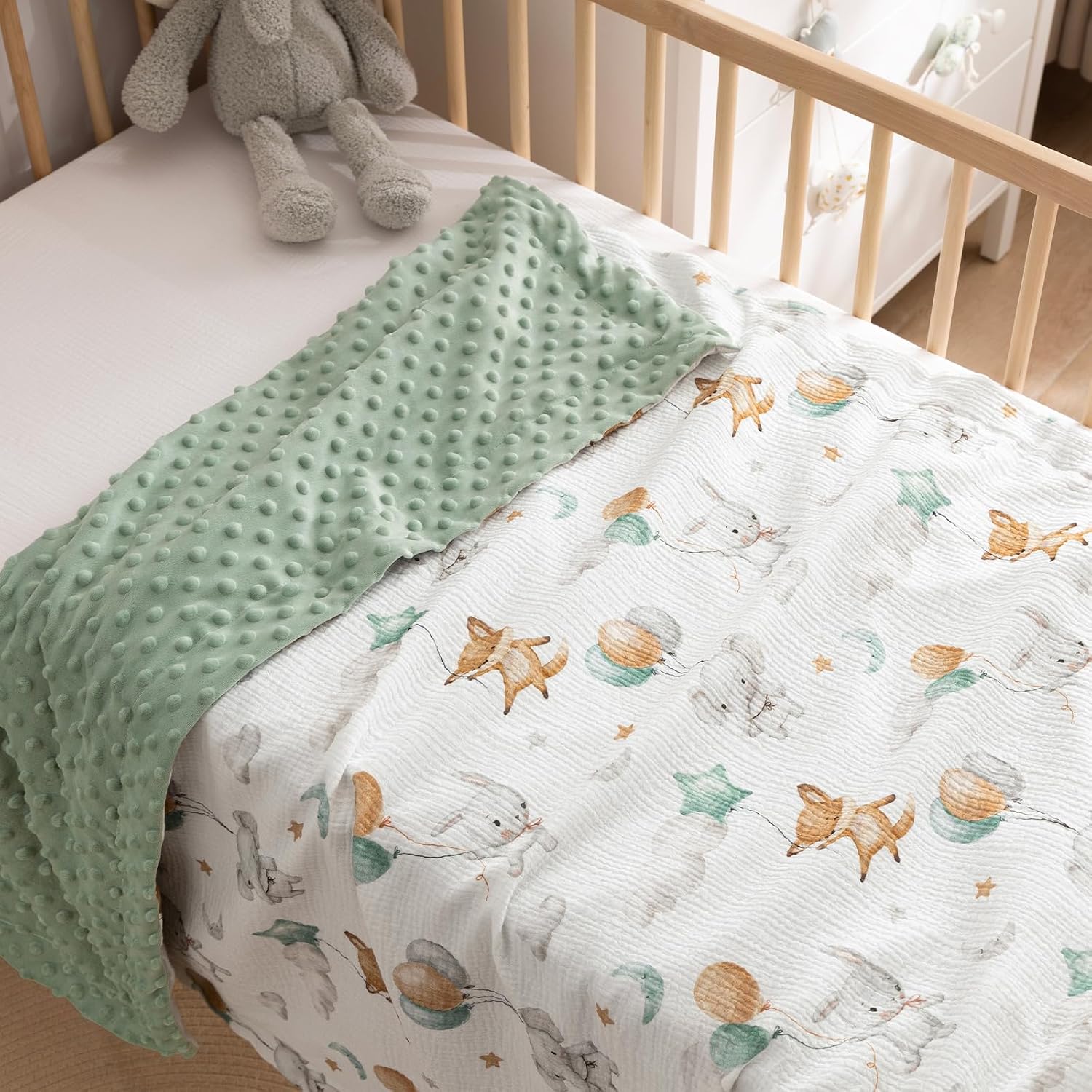 david's kids Muslin Minky Baby Blanket for Boys and Girls with Muslin Cotton Front and Dotted Fleece Backing, Breathable and Soft Lightweight Receiving Blanket for Newborns, 40x50 Inches, Elephant