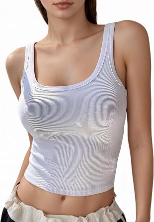 TOPYOGAS Womens Casual Sleeveless Square Neck Tank Top Stretchable Basic Tight Fit T-Shirt