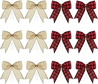 Vista 12 de WILLBOND 12 lazos decorativos de terciopelo de arpillera a cuadros de búfalo para coronas para envoltura de regalo, decoración de fiesta de Navidad