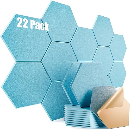Miniatura 24 de Paquete de 12 paneles acústicos autoadhesivos de 12 x 10 x 0.4 pulgadas, paneles de espuma a prueba de sonido para paredes, diseño hexagonal