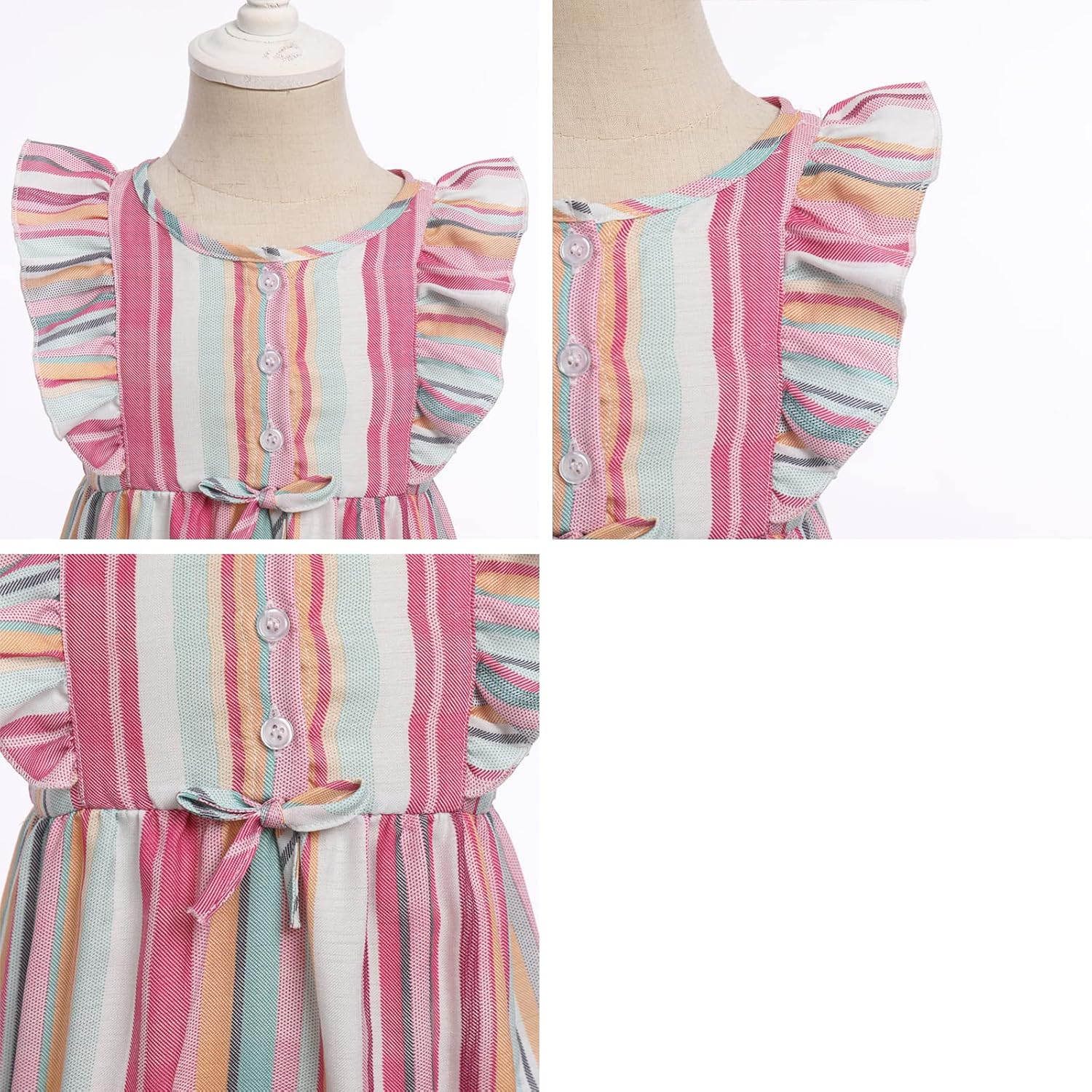 AWIBMK Mommy and Me Matching Dresses Leopard Ruffled Midi Dress Summer Solid Color Stripe Mom Daughter Matching Outfits - Image 5