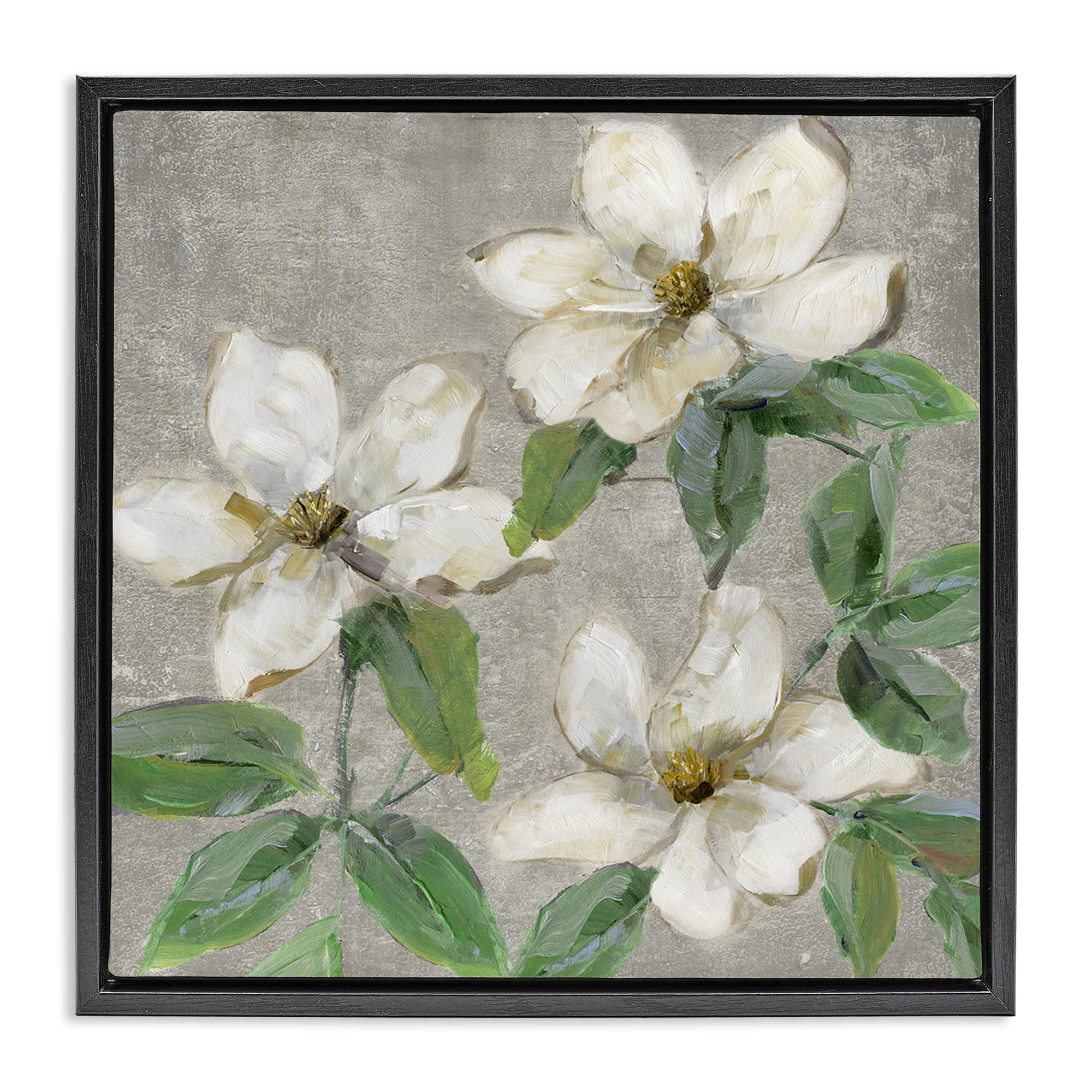 Stupell Industries Jet Black (Matte) Ivory Magnolia Trio Floral Wall, 24 X 24 Inch Canvas In Floater Frame