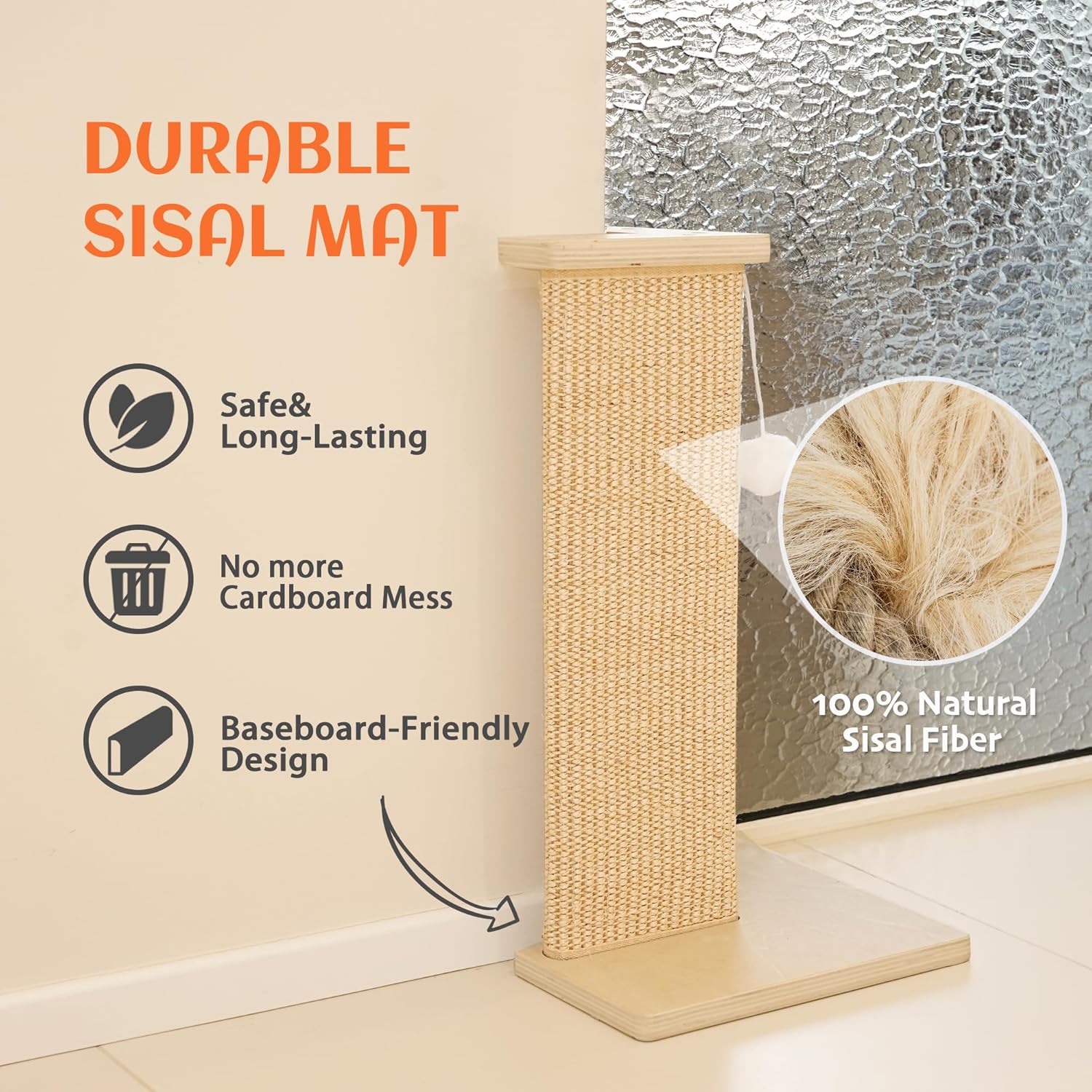 PETKARAY Couch Corner Cat Scratcher, 22'' Corner Scratching Post Cat Wall Scratcher, Sisal Scratch Pad for Sofa, Wall Furniture Protector with Toy Ball