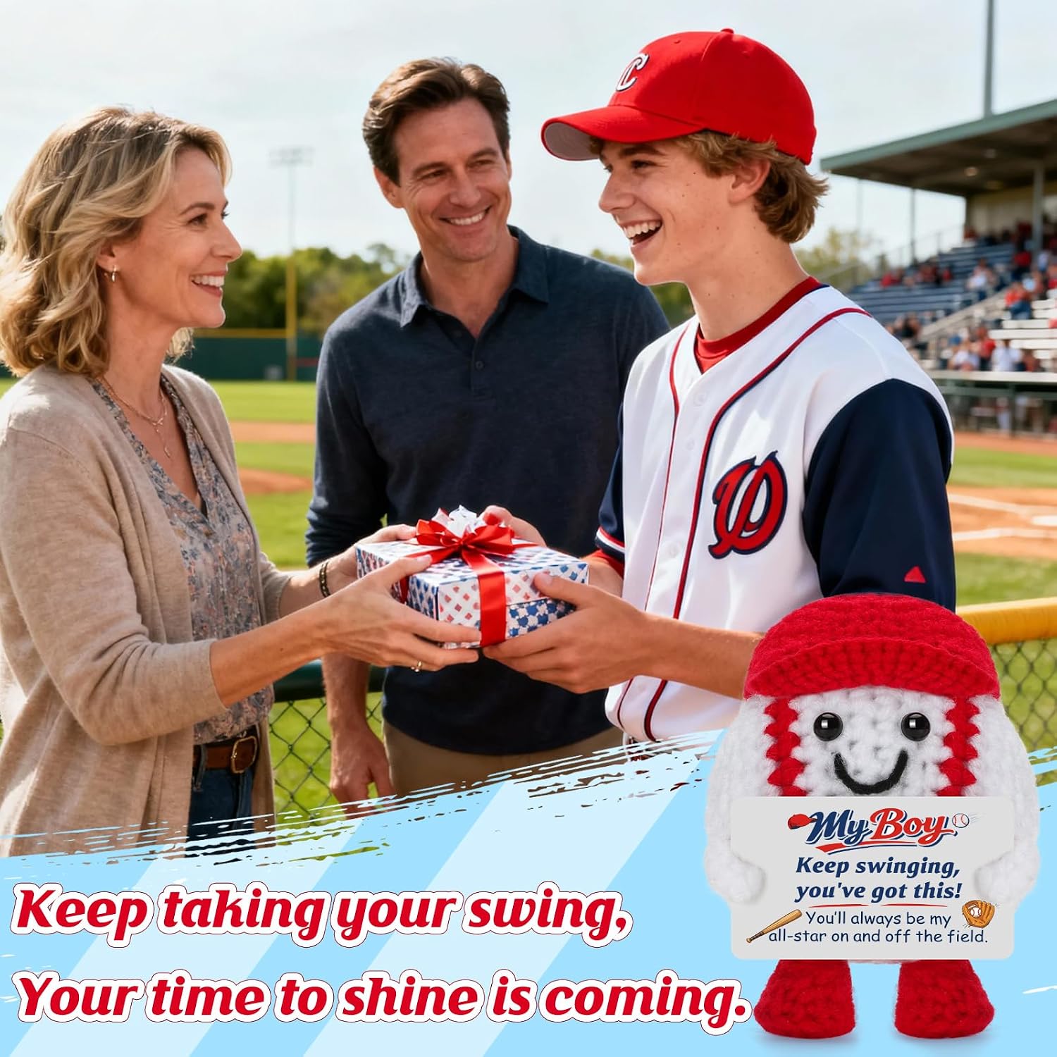 Baseball Gifts for Teen Boys - Birthday Gifts for Son Form Mom Dad, Cute Handmade Crochet Baseball Graduation Back to School Gift for 6-8 8-12 12-14 13 14 15 16 Years Old Boy Teenage