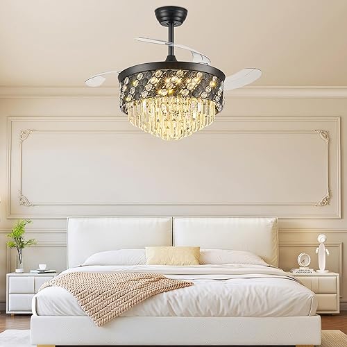 Miniatura 3 de Ventilador de Techo con Luz Fandelier, 42" Ventiladores de Techo Retráctiles con Luces Araña de Cristal, Ventilador Araña LED Regulable para 121