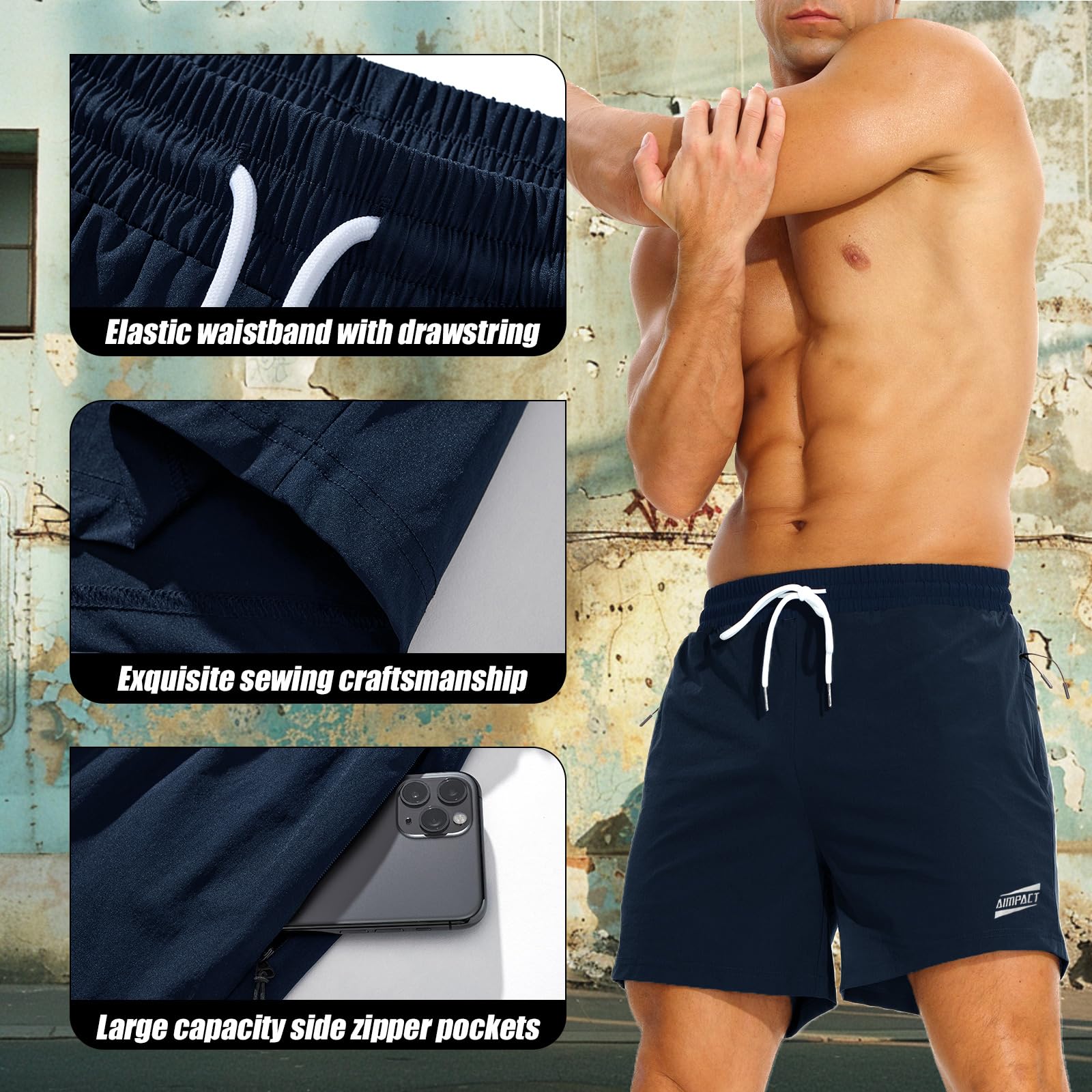 AIMPACT Pantalones cortos de correr para hombre de 5 pulgadas con bolsillos y sin forro, gimnasio y entrenamiento