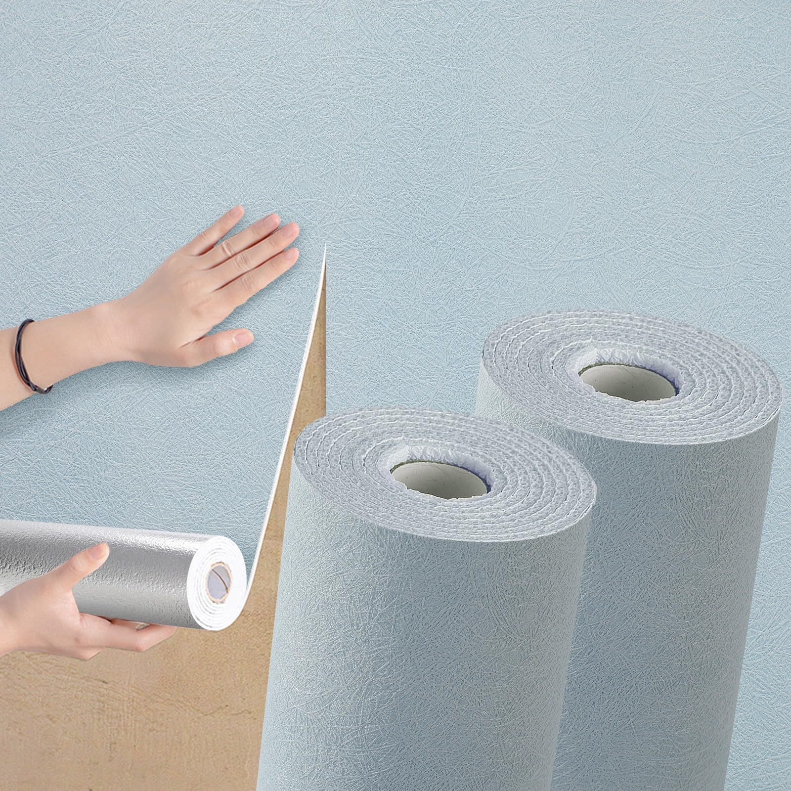 Takezuaa 2 Roll Self Adhesive Thermal Insulation Wallpaper 3mm Thicken Blue Wallpaper Peel and Stick Textured Wallpapers PE Foam for Ceilings Kitchen Bedroom Livingroom 50cmx2.8m — image 1