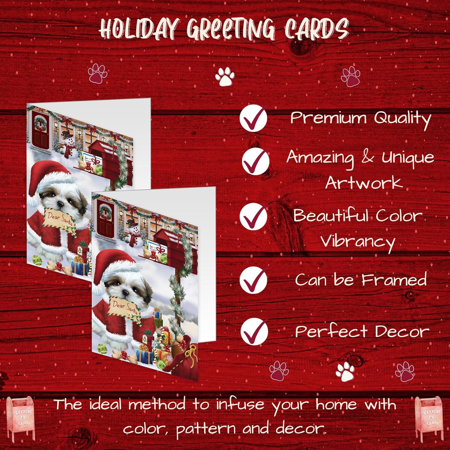 Dear Santa Mailbox Christmas Letter Shih Tzu Dog Greeting Cards - Adorable Pets Invitation Cards with Envelopes - Pet Artwork Christmas Greeting Cards GCD65822 (10 Greeting Cards)
