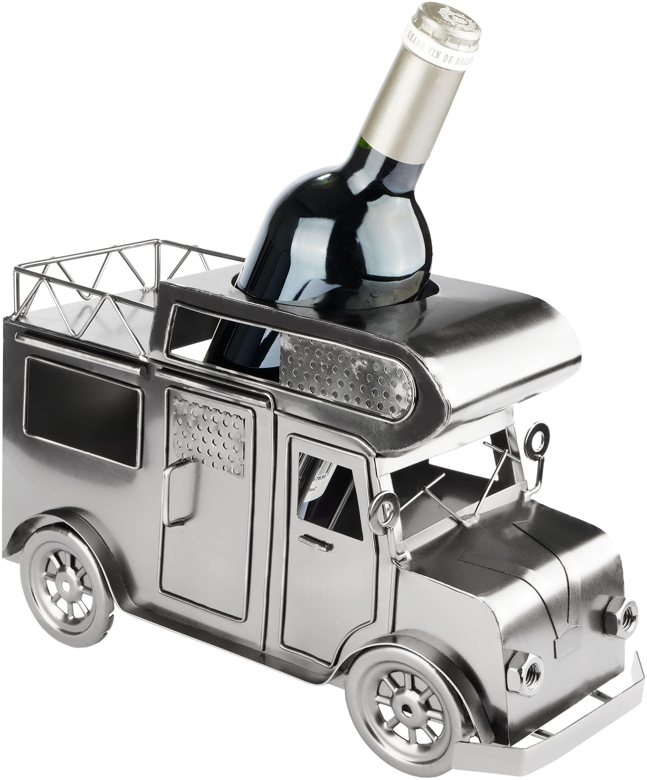 BRUBAKER Weinflaschenhalter Wohnmobil - Metall Flaschenhalter Camping - Wein Geschenk für Camper - Flaschenständer Dekoration mit Grußkarte