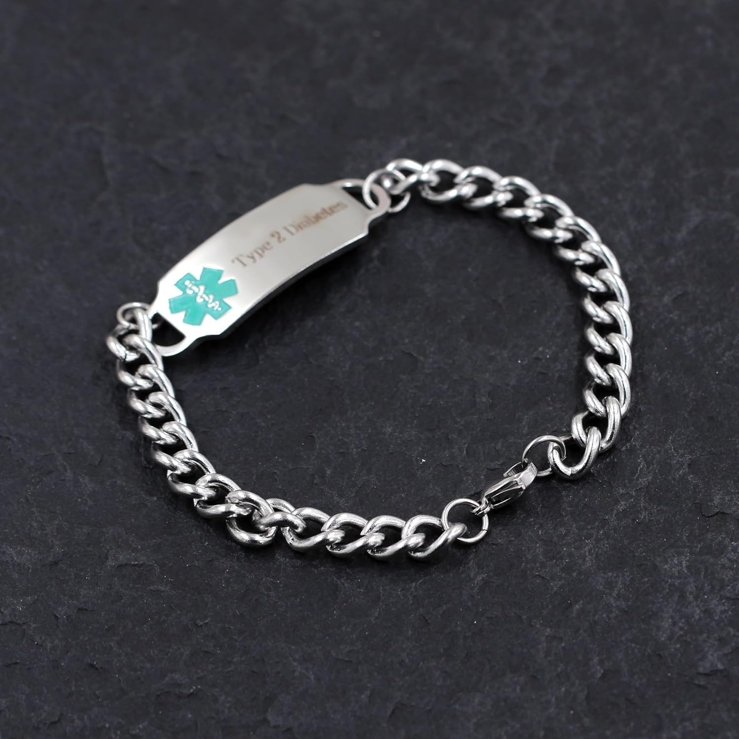 Uloveido Stainless Steel Curb Link Chain Medical Alert Bracelet for Men or Women Personalized Waterproof Medical Identity Bracelet Y4501 - Image 2