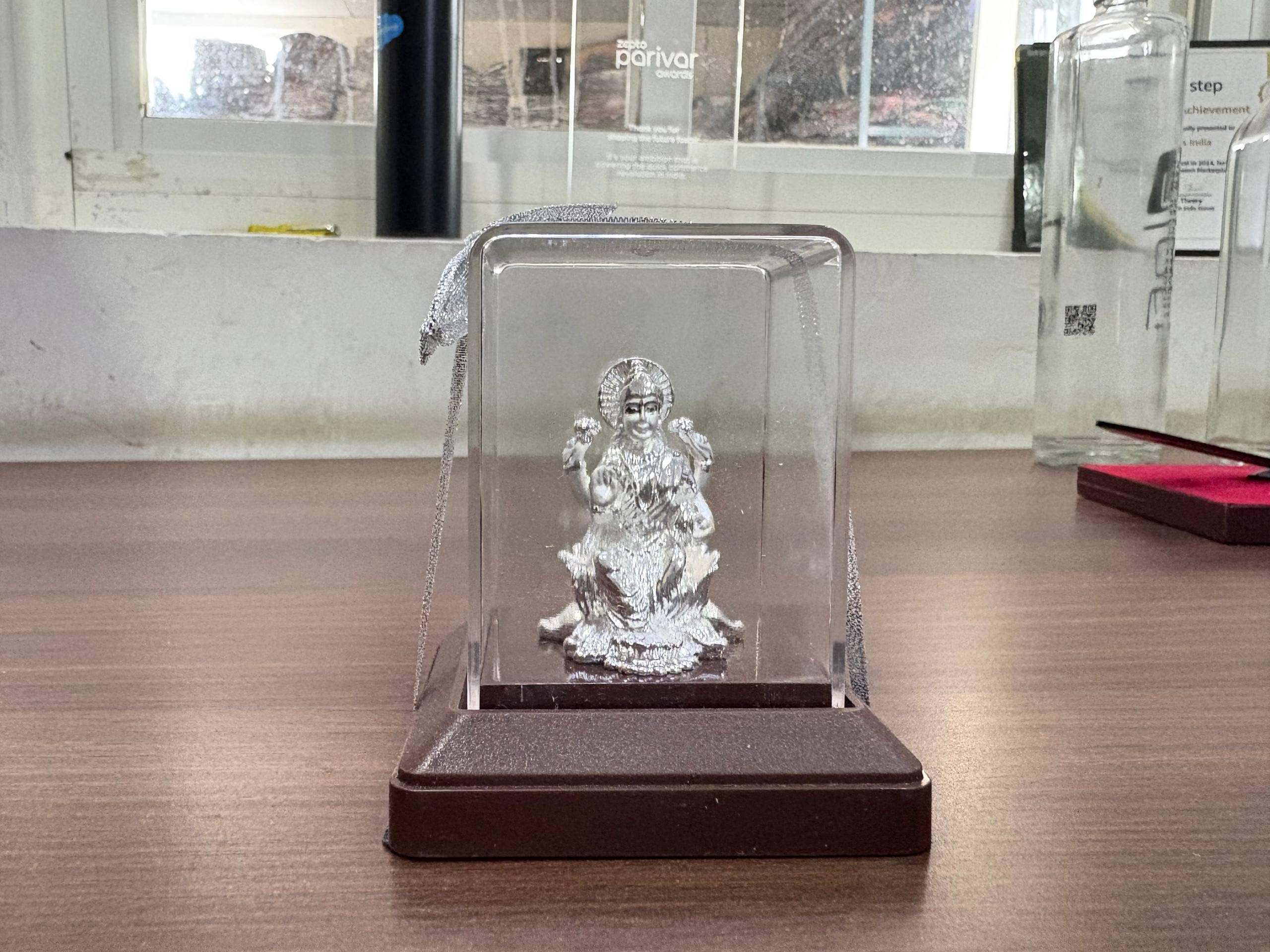 Buy 999 Silver Goddess Lakshmi Idol in Acrylic Case for Pooja Room