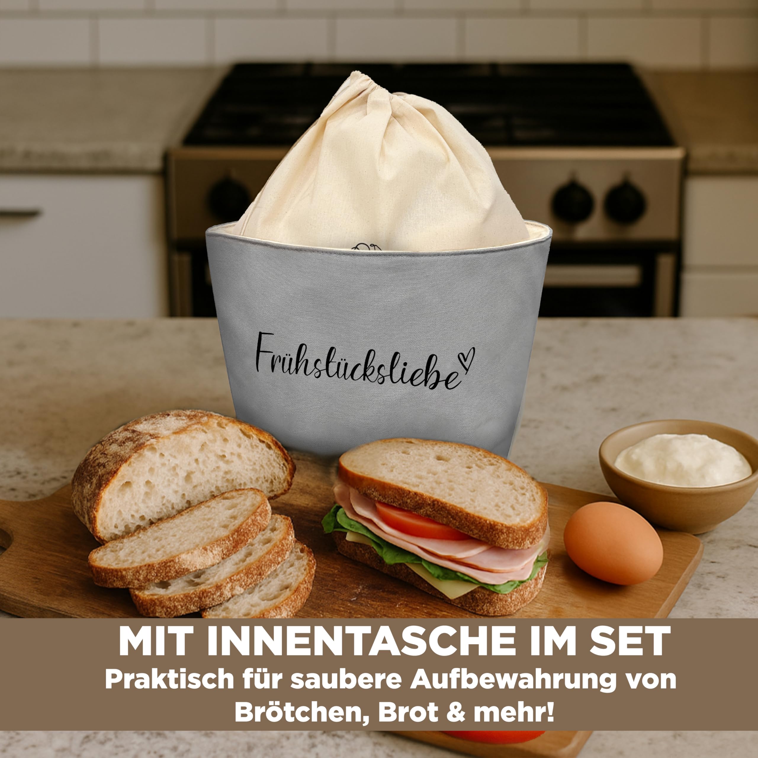 COZYINT moderner Brotkorb aus Stoff | Brottasche | Brötchenkorb | Brotkorb modern! Mit Brottasche