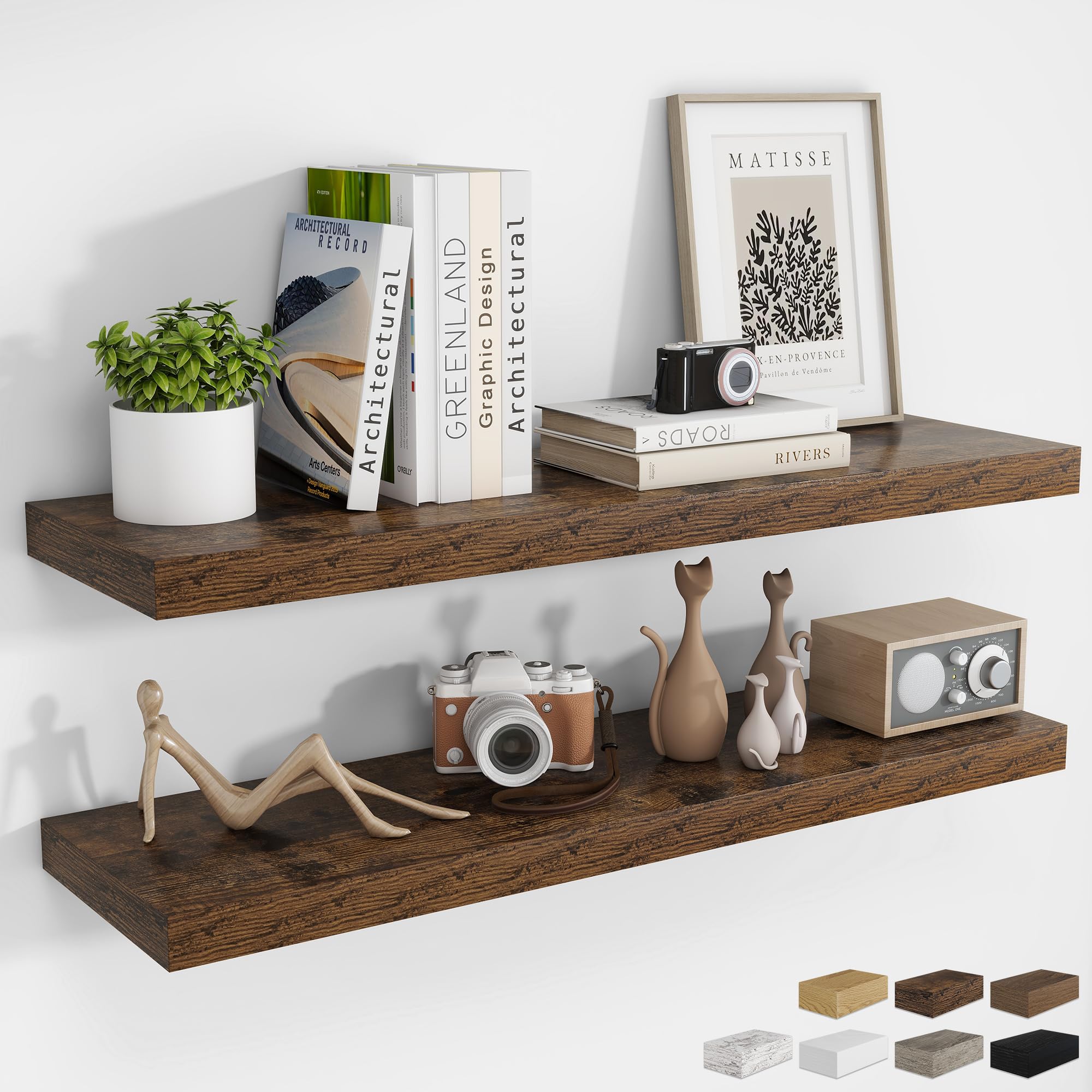 RICHFOCUS Long Floating Shelves for Wall 2Pack|Rustic Brown|40" Lx8 D