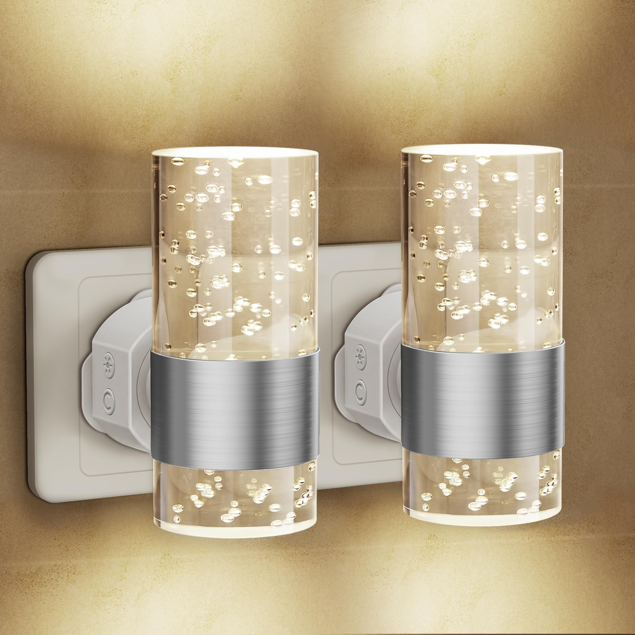 Night Light Plug in Wall with Dusk to Dawn Sensor, Adjustable 3 Colour Temperature (3000K/4500K/6000K) and Brightness (0-100LM), Modern Plug in Night Light for Hallway, Bedroom, Stairs, 2 Pack White — image 1