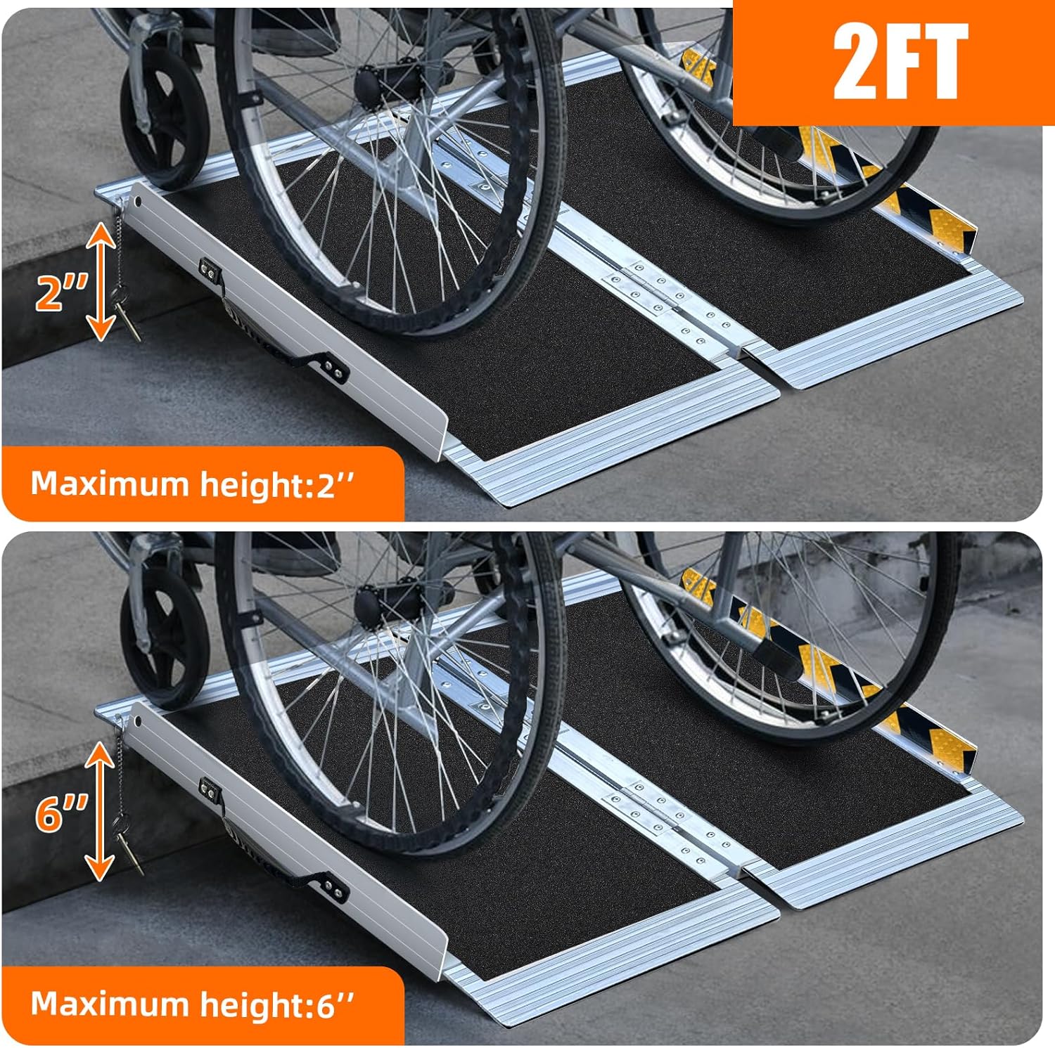 2FT Wheelchair Ramp for Door Thresholds & Curbs - Ultra Lightweight 8.6 lbs, Portable Foldable Design, 800 lbs Capacity, Non-Slip Surface, Recommended for 1-3 Inch Steps