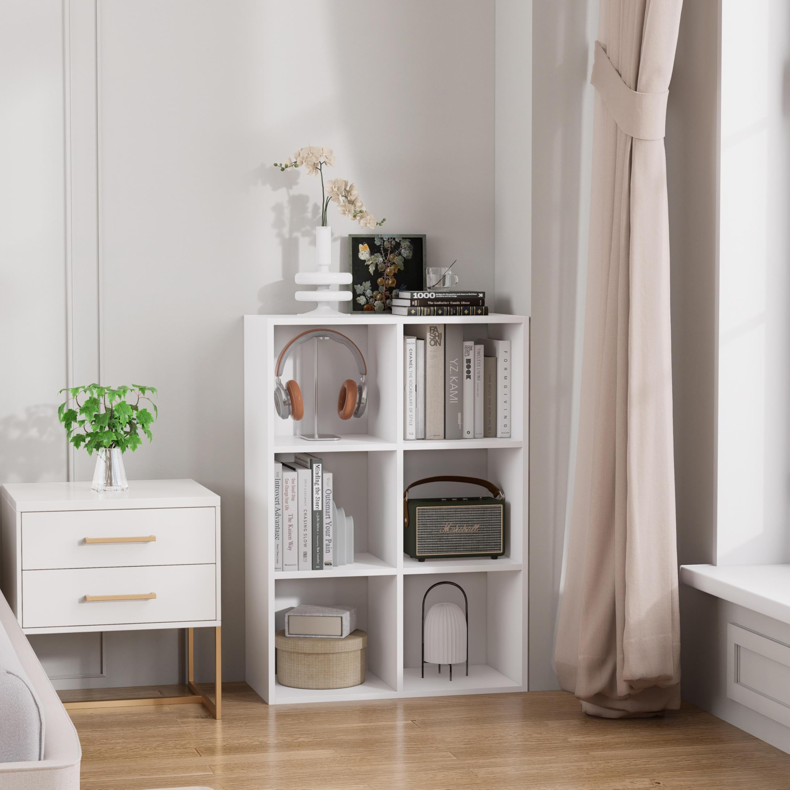 Garvis Bücherregal Regal mit 6 Ebenen Standregal Büroregal freistehend Dekoregal zur Präsentation offenes Aufbewahrungsregal für Wohnzimmer Homeoffice Esszimmer (Weiß)