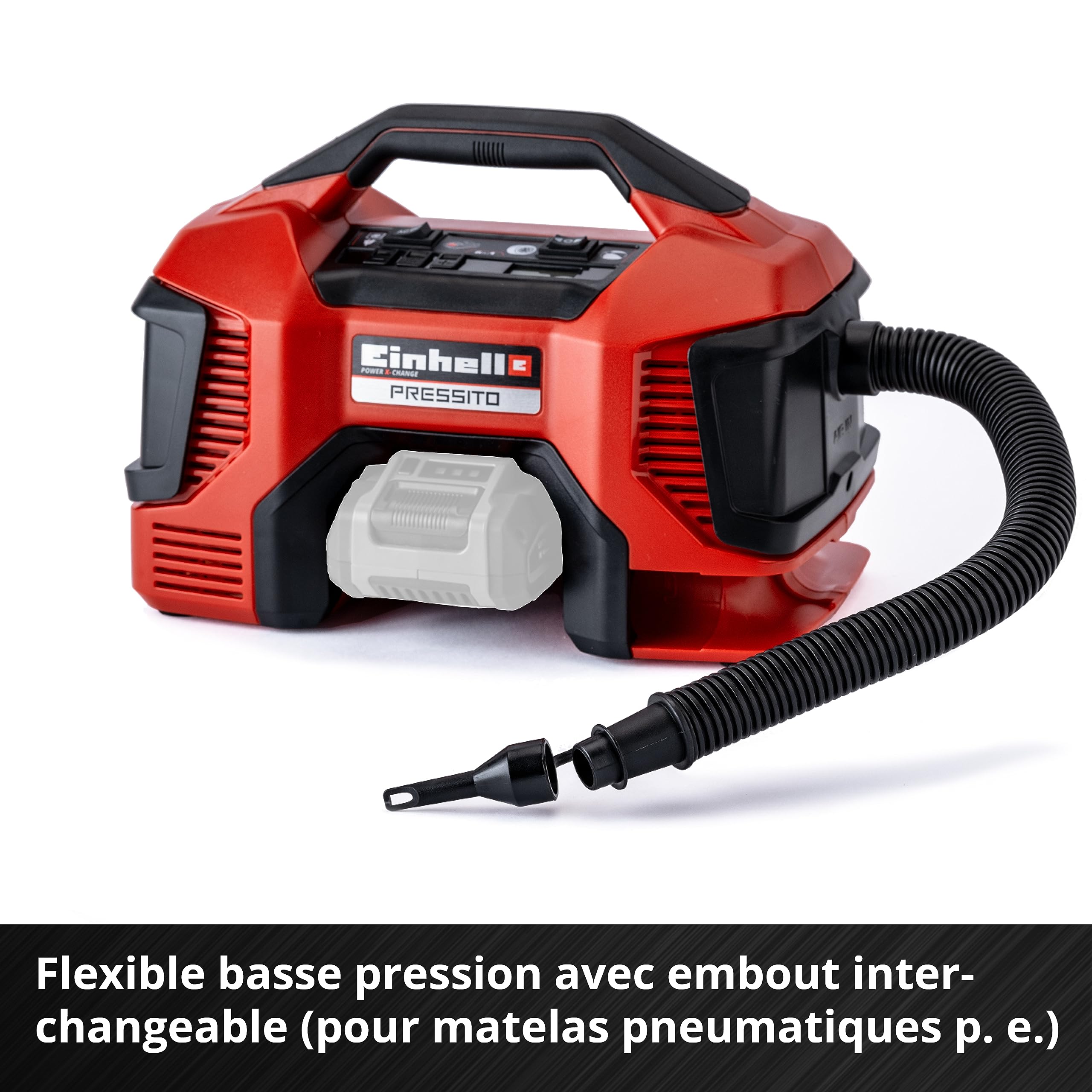 Einhell Compresseur hybride PRESSITO - Solo Power X-Change (18V, 90 W, Longueur tuyau haute pression : 710 mm, Câbles et tuyaux intégrés) Livré sans Batterie ni Chargeur
