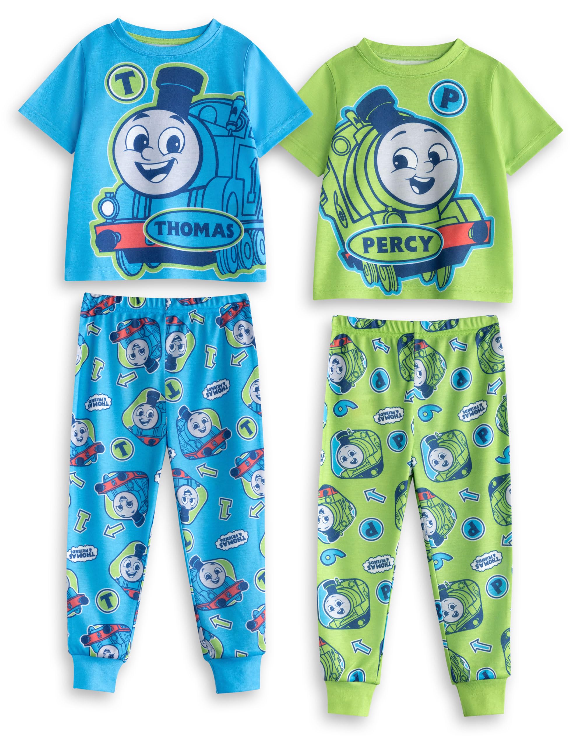THOMAS & FRIENDS Thomas and Percy Boys Short Sleeve Pyjama Set | Blue & Green Thomas the Tank Engine & Percy Long Leg PJs | Kids Cartoon Sleepwear | Thomas Merch - 2-3 Years