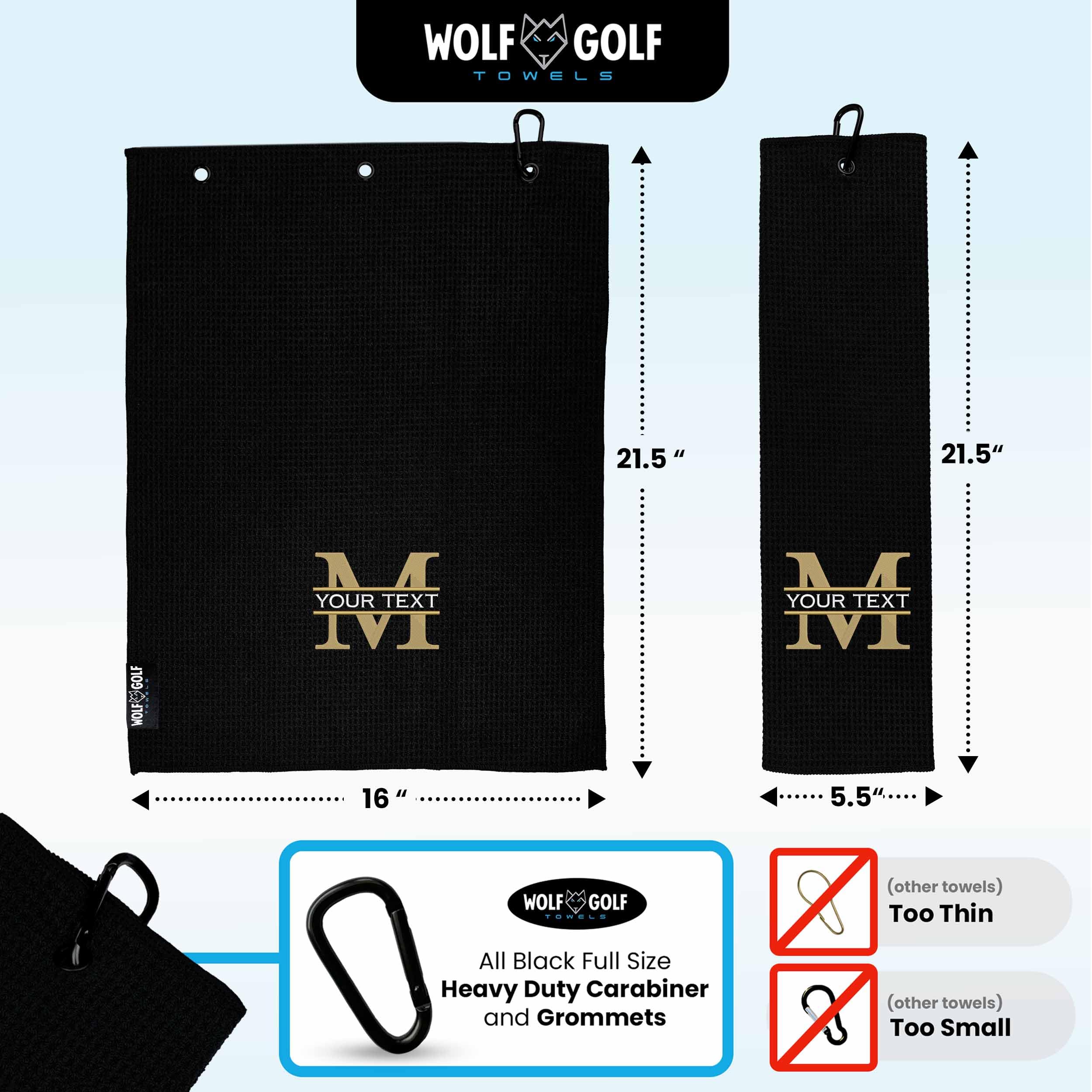 Wolf Golf Towels Personalized Golf Towel | Personalized Golf Towels for Golf Bags | Custom Golf Towel Golf Gifts | Golf Towels for Golf Bags for Men or Women, Black - Split Mono