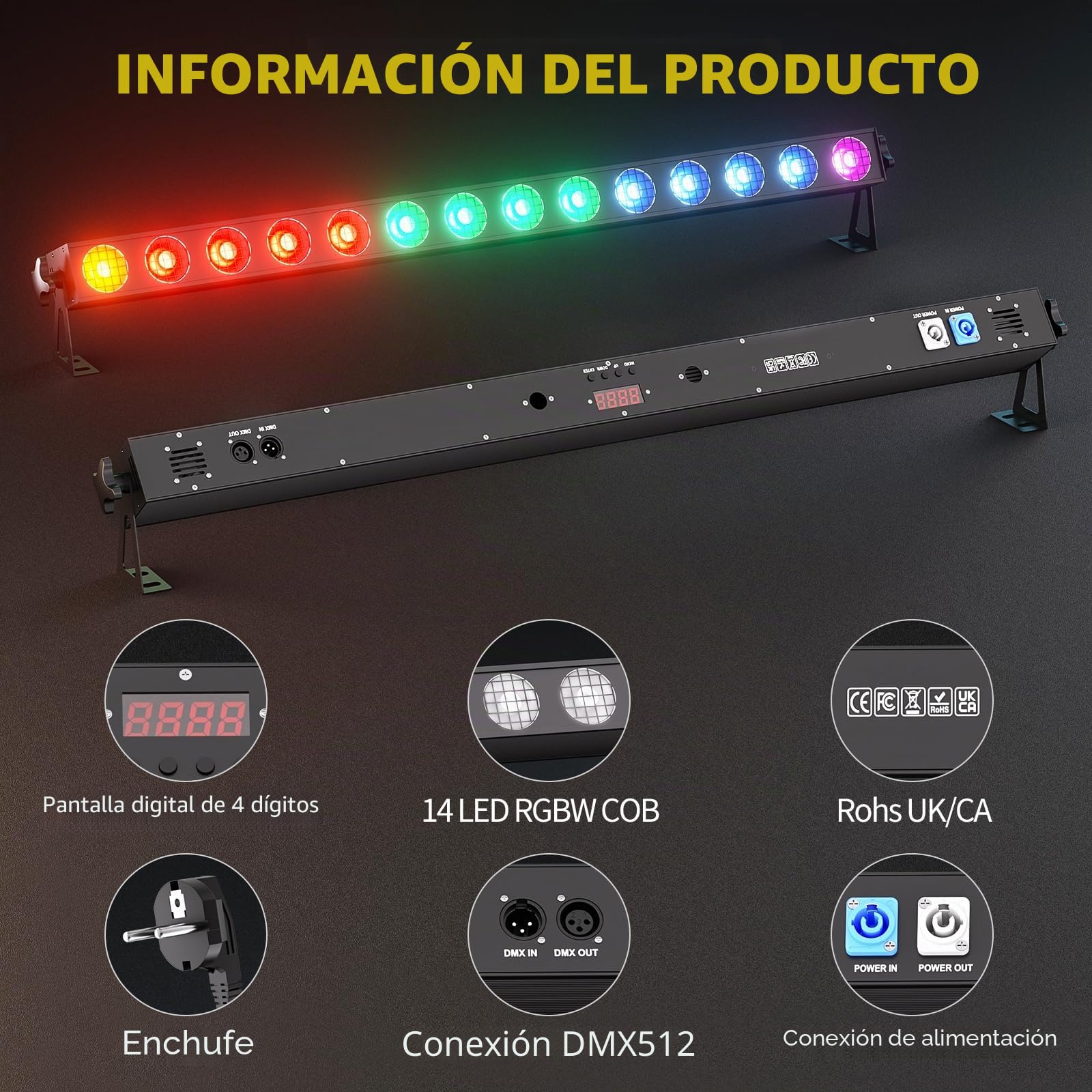 14 * 20W COB Wallwasher Luz de Escenario Barra, Foco de Efecto LED RGBW Ángulo de Haz 25° Control de Punto DMX512 Luz de Fiesta Estroboscópica para Dj Halloween Exteriores Disco