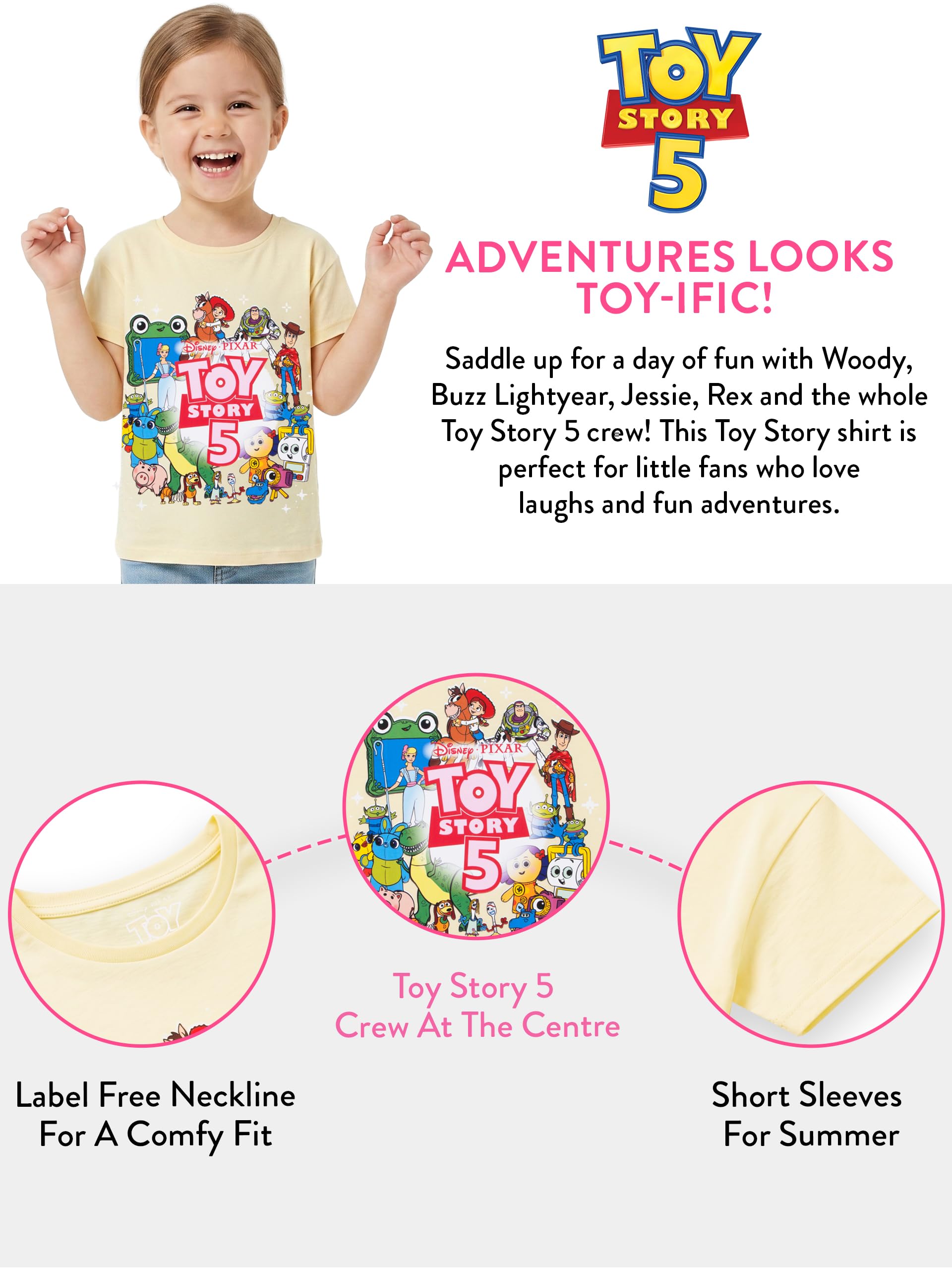 Disney Toy Story Camiseta Niña, Jessie, Woody, Buzz Lightyear y Bullseye Top Niña, Manga Corta Ropa Niños