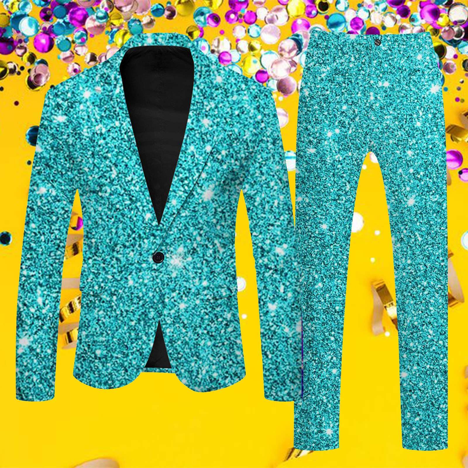 Tuta da uomo con paillette, 2 pezzi, con brillantini, slim fit, lucidi, smoking, giacca per carnevale, set da discoteca, giacca con glitter metallizzati, giacca per feste