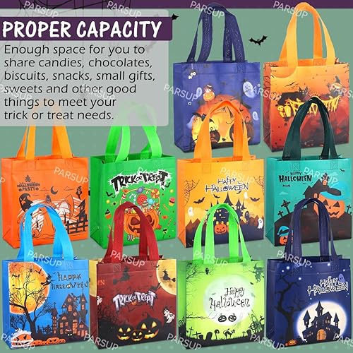Miniatura 2 de PARSUP 20 bolsas de Halloween para dulce o truco, bolsas de Halloween con asas, bolsas de regalo, bolsas de Halloween multifuncionales no tejidas