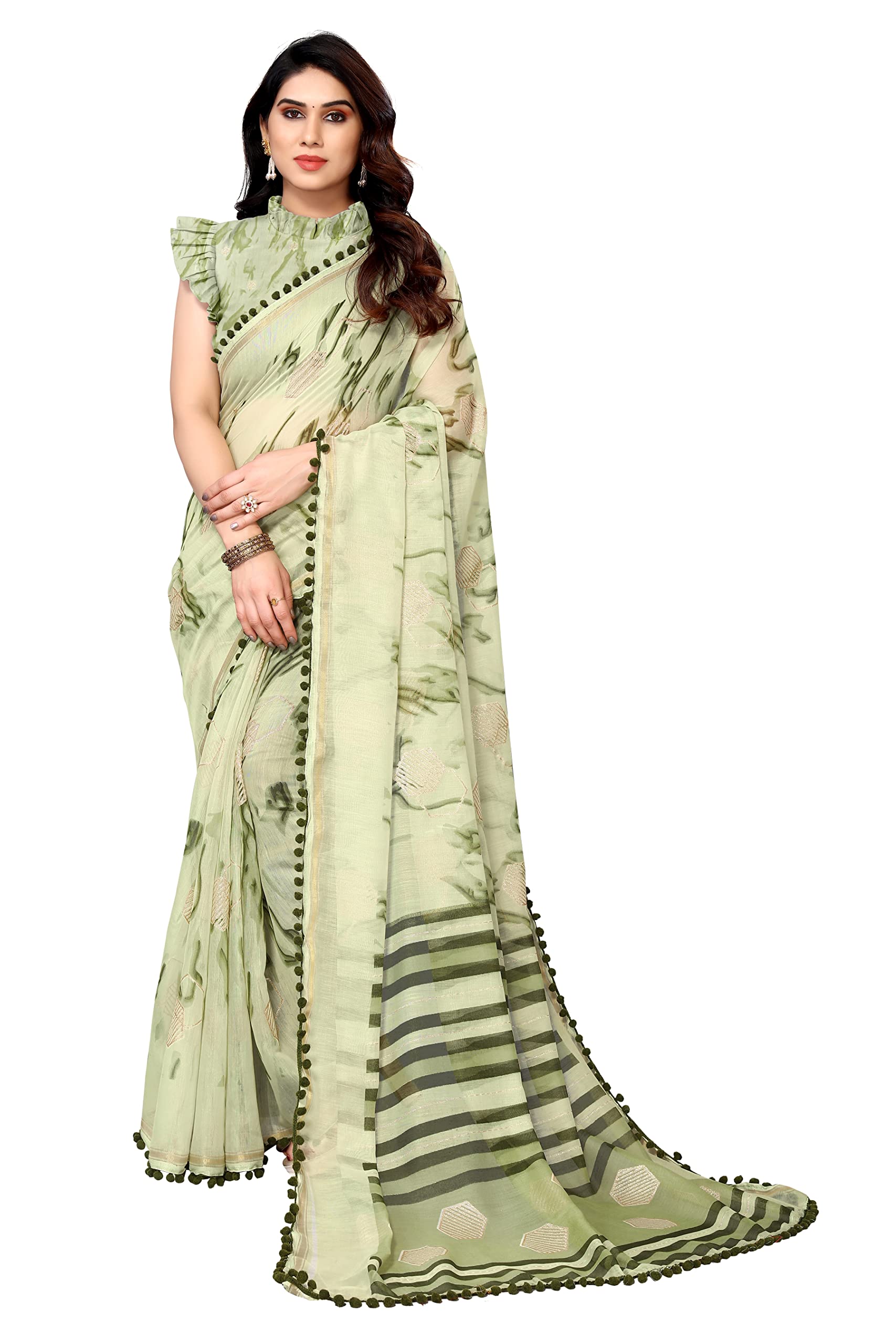 Geometric Print Bollywood Cotton Linen Saree