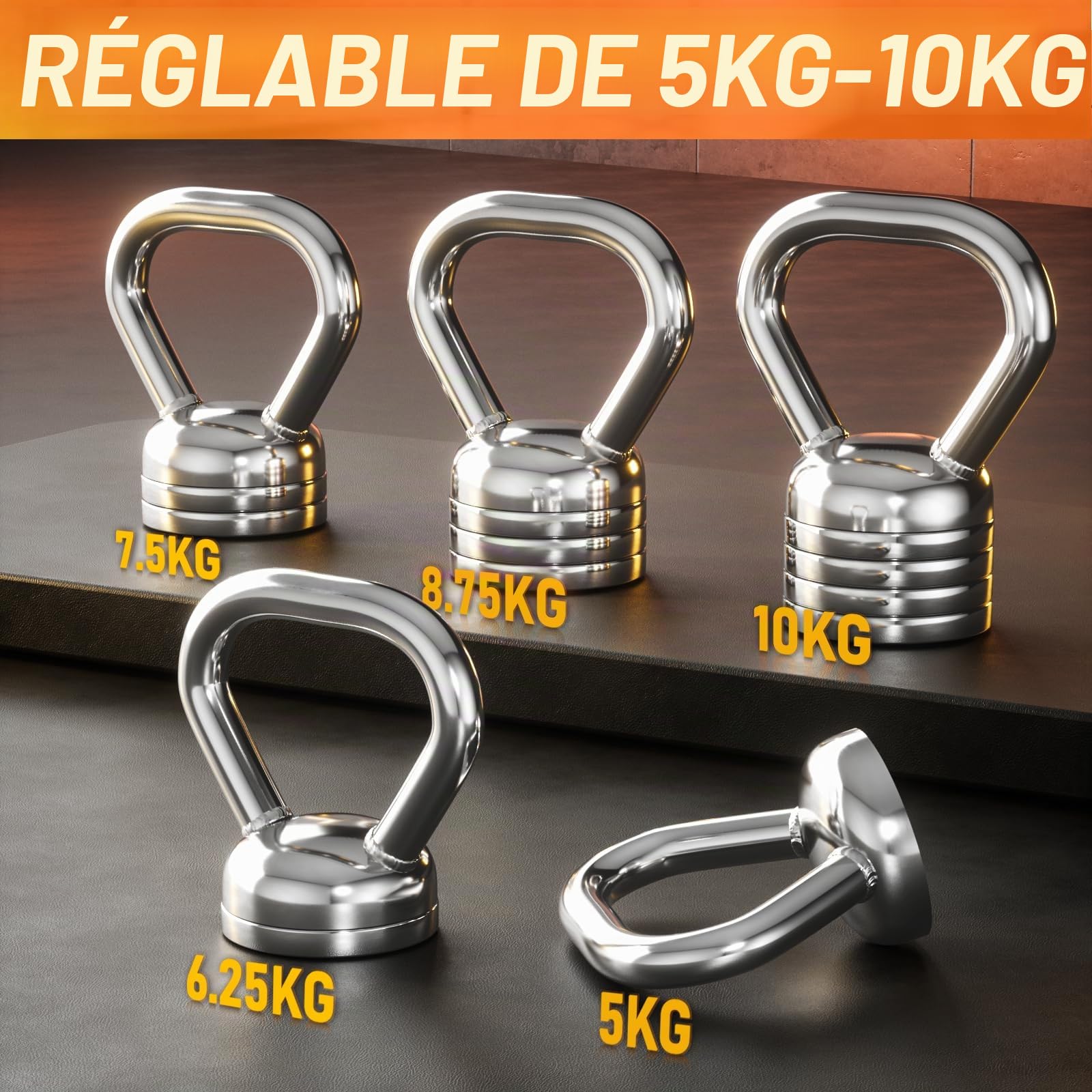 Northdeer Kettlebell en acier réglable 5 kg/10 kg - Haltère kettlebell réglable pour musculation, fitness, entraînement à la maison