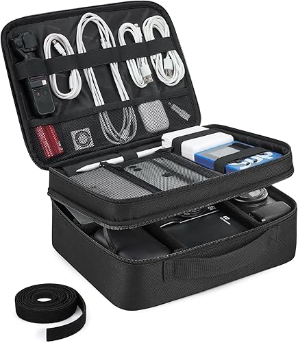 BAGSMART Bolsa organizadora de cables, organizador de artículos electrónicos de viaje con divisor ajustable, funda de transporte para bolsa de