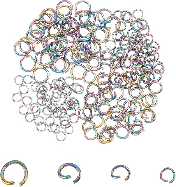 UNICRAFTALE About 200pcs 4 Sizes Open Jumps Rings Rainbow Color Connector Rings 2.5-4.4mm Inner Diameter Stainless Steel Metal Jump Ring Jewelry Connectors for DIY Jewelry Making