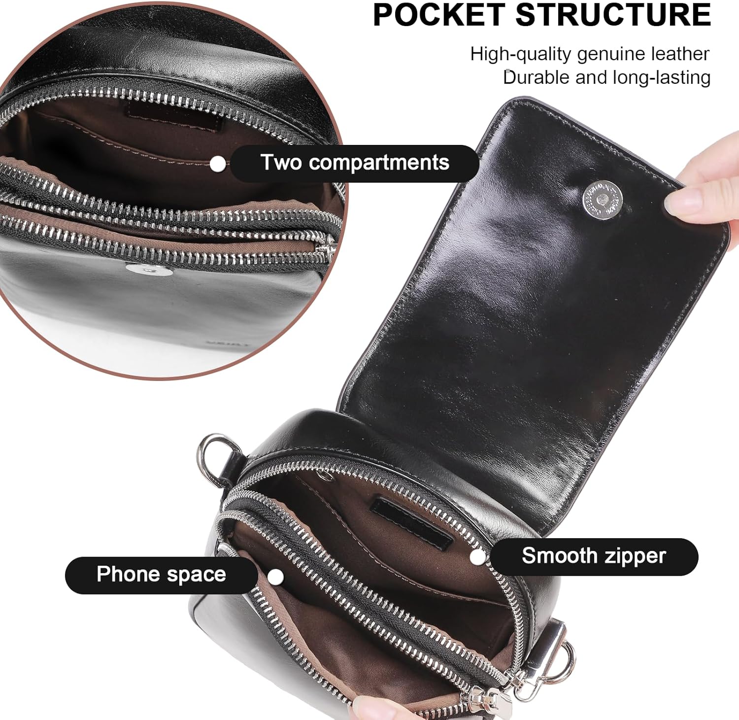 Genuine Leather Crossbody Bags for Women, Small Crossbody Bag for Women，Phone Purses with Adjustable Strap for Travel - Image 3