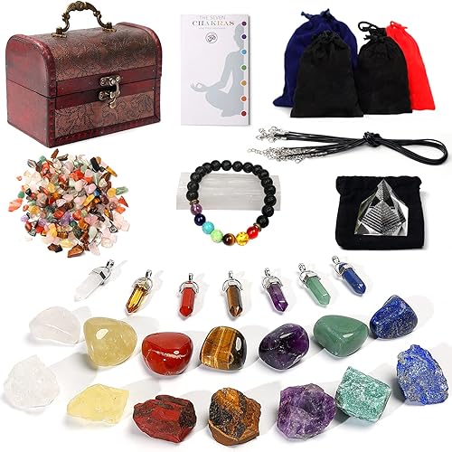 Miniatura 1 de Juego de 38 cristales y piedras curativas 7 piedras de chakras 7 piedras batidas 7 cuerdas de joyería 7 collares de piedra 4 bolsas de terciopelo