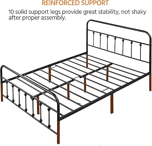 Miniatura 27 de Topeakmart Marco de cama de metal de estilo victoriano tamaño matrimonial con cabecero, base de colchón, no necesita somier, almacenamiento debajo