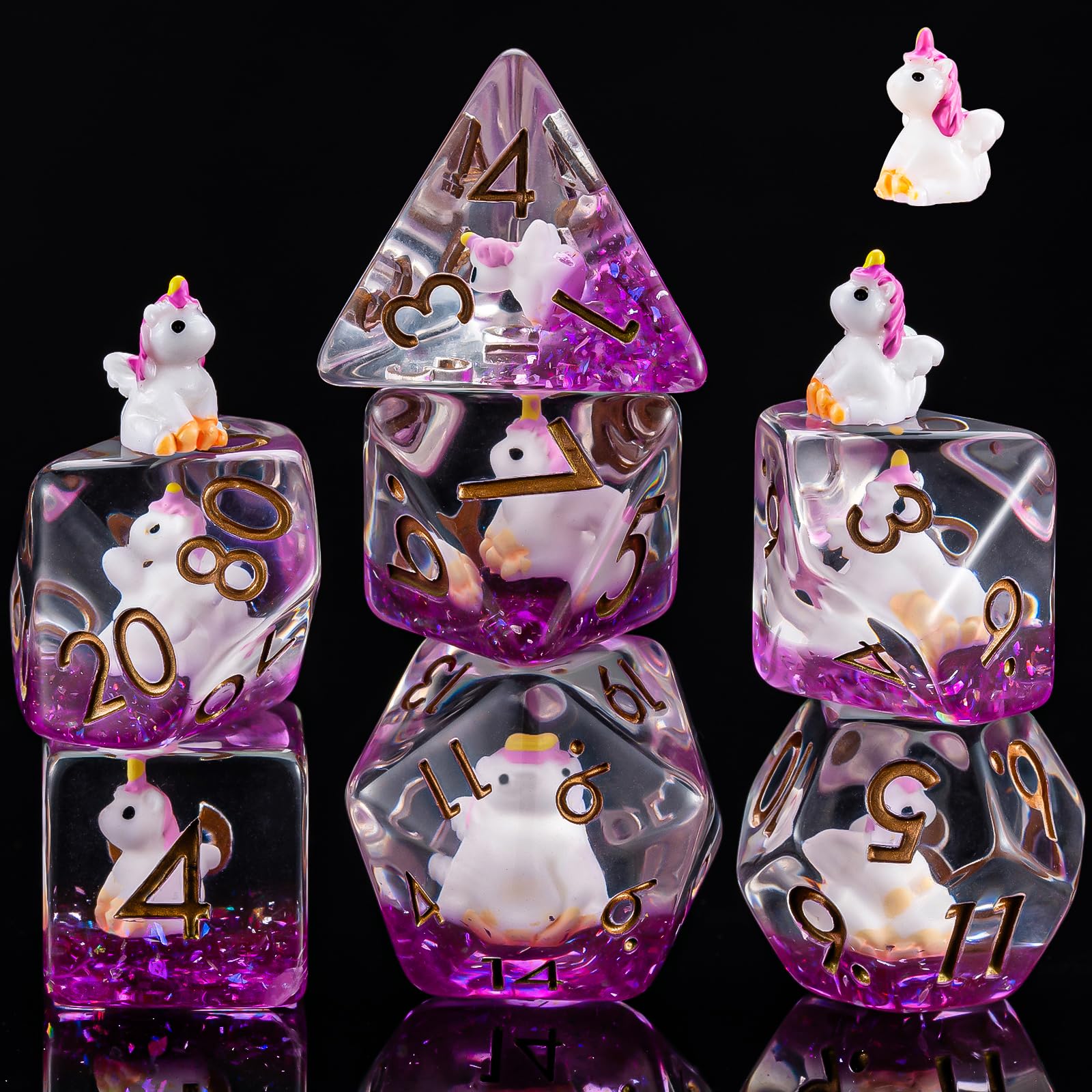 Weyano Resin Unicorn D&D Dice Set, Polyhedral Dice for Dungeons and Dragons, DND RPG, MTG, 7PCS(D20, D12, D10, D8, D6, D4) for Ages 15 and Up