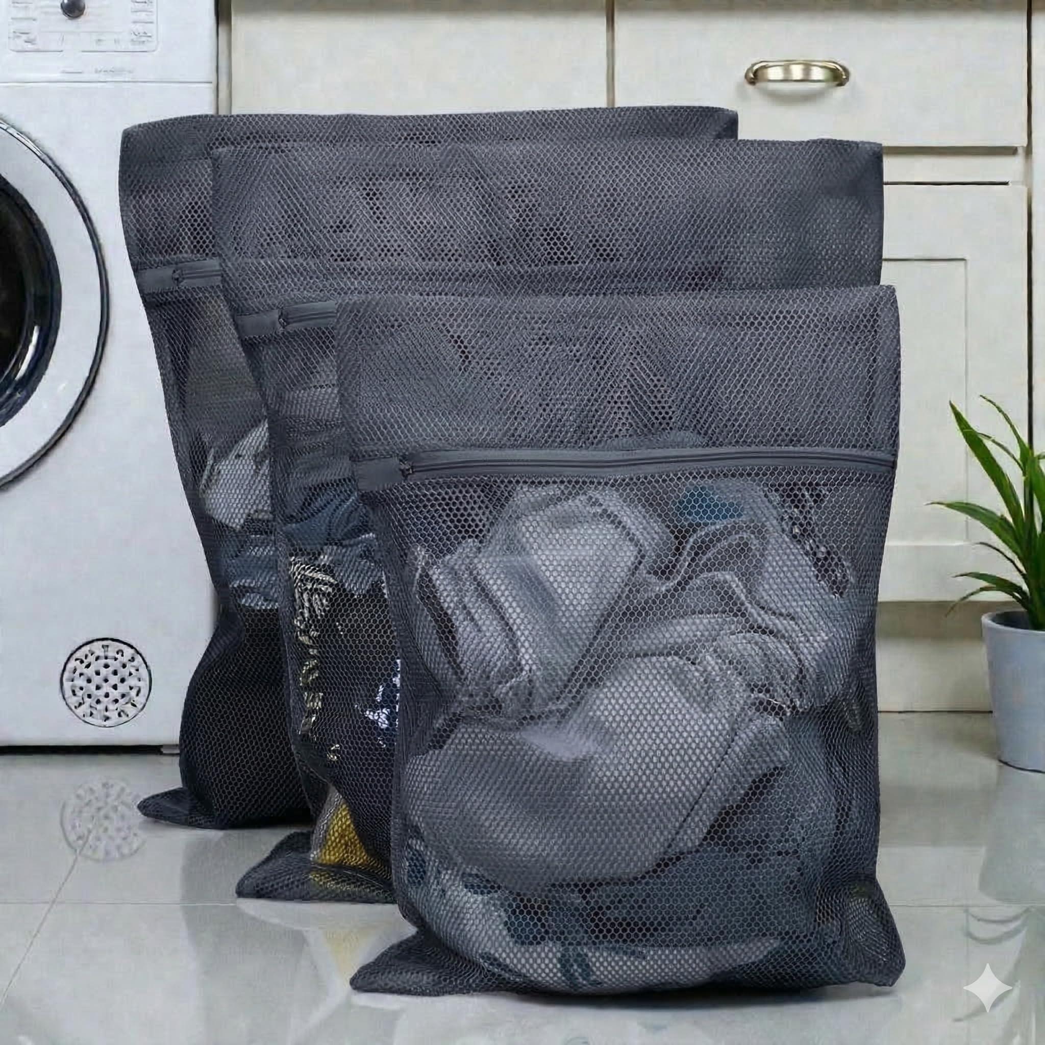 Laundry Mesh Bags for Washing Machine Set of 3, Premium Zippered Laundry Wash Bags, Delicates Protection Bag for Bra, Socks, Underwear, Baby Clothes, Reusable Mesh Laundry Net Bag-image-47