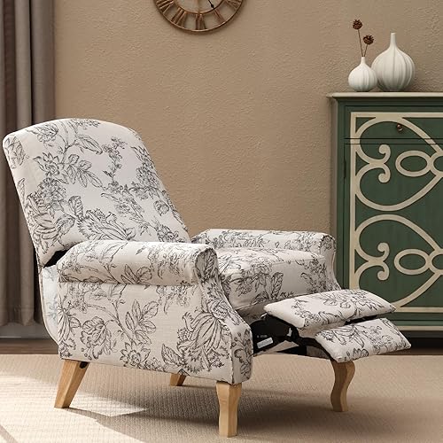 Silla reclinable moderna para adultos, silla reclinable tapizada con brazos, sofá reclinable manual con patas de madera, cómoda silla de descanso